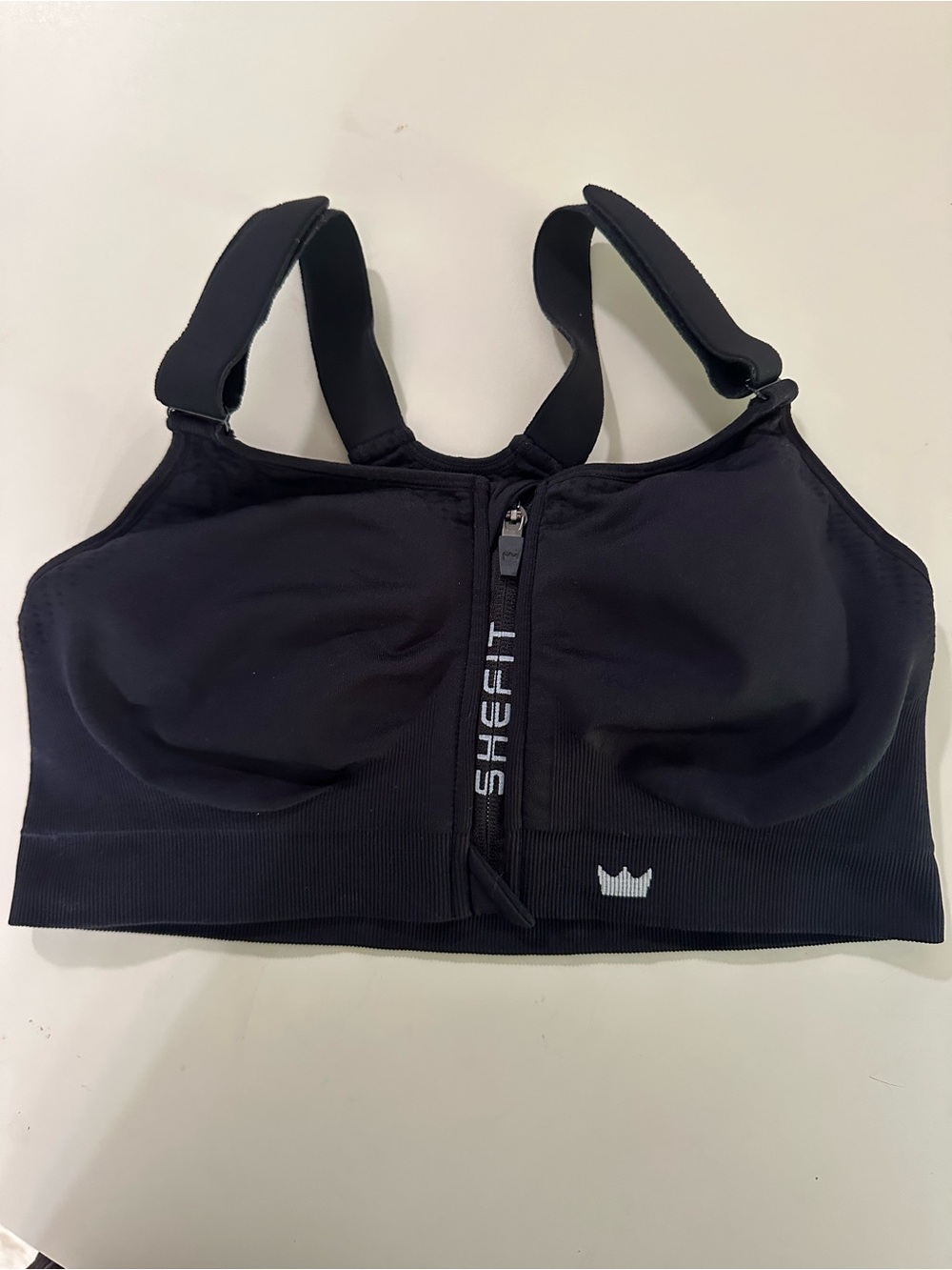 SHEFIT Black Front-Zip Low impact Sports Bra Luxe